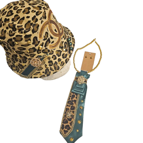 Custom leopard print hat and tie set