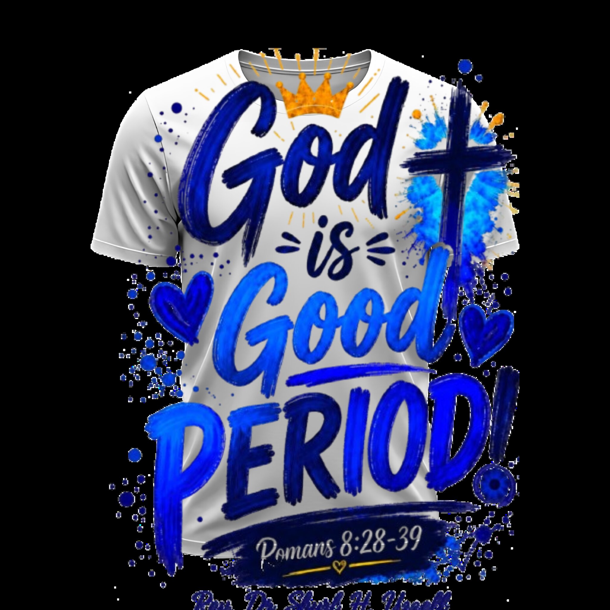 “God is Good Period” Gold Glitz Design on Grey Shirt